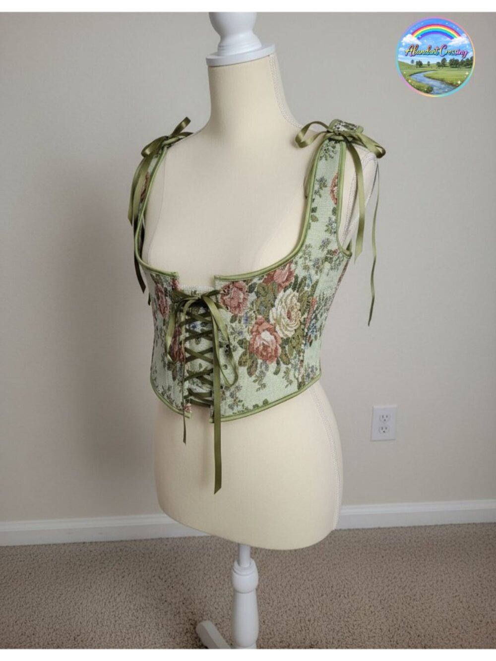 Underbust Corset Top Lace-Up Zip Front Boned Renaissance Fairy